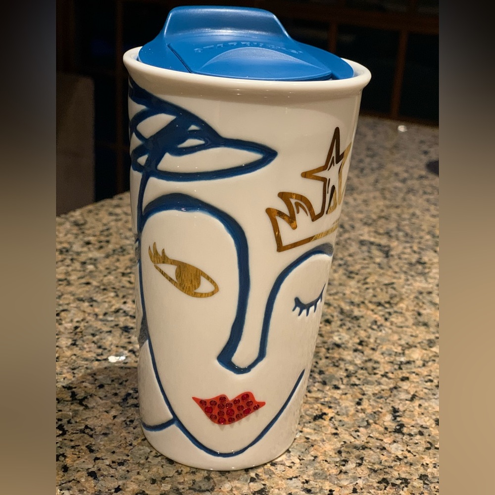 Starbucks 2016 Anniversary Crowned Siren Swarovski Crystal Lip Ceramic Tumbler